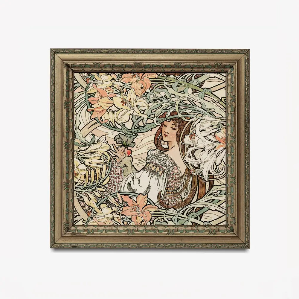 Mucha Goddess Floral Print Square Art Nouveau Painting For Elegant Home Decor And Giclee Quality Reproduction by My Store