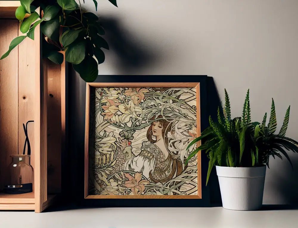 Mucha Goddess Floral Print Square Art Nouveau Painting For Elegant Home Decor And Giclee Quality Reproduction by My Store
