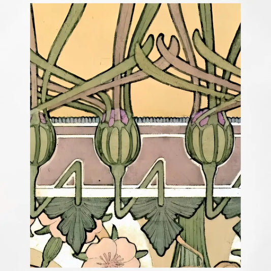Mucha Inspired Floral Art Nouveau Print: Vintage Green & Pink by DesignBohemian