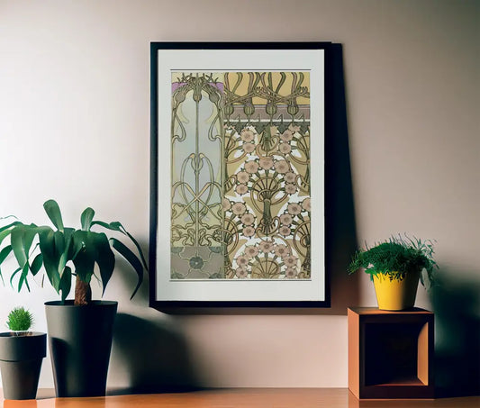 Mucha Inspired Floral Art Nouveau Print: Vintage Green & Pink by DesignBohemian