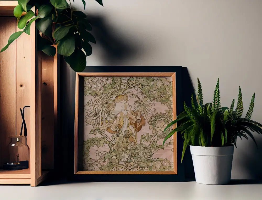 Mucha Inspired Floral Mandala Art Print Pink and Peach Art Nouveau Square Poster for Your Sacred Space by DesignBohemian