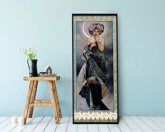 Mucha Moon Print Art Nouveau Floral Wall Art Bohemian Poster 260 Gsm Luster Paper by My Store