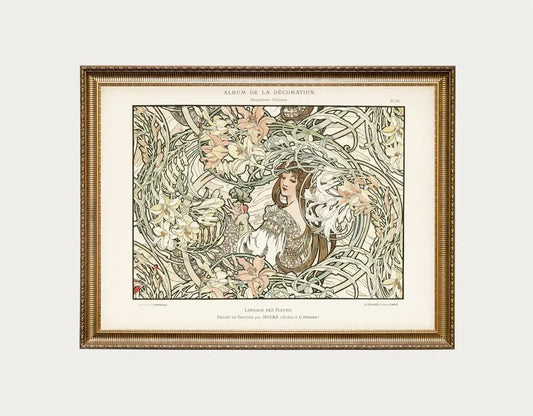 Mucha Original Art Nouveau Poster Floral Print Large Artwork Beige Pink Green Paris Vintage by My Store