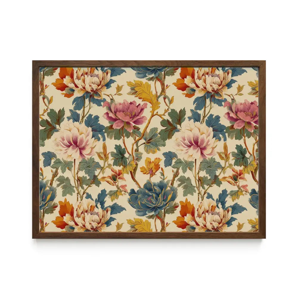Mustard Yellow Floral Print - Vintage Wallpaper Framed Art 8x12 • Natural Oak