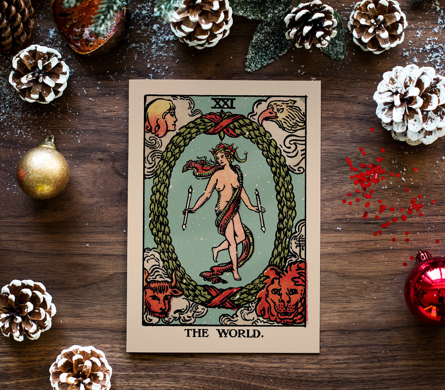 Christmas Cards - The World Tarot Holiday Cards Poster , No Frame