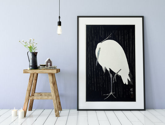 Egret In The Rain By Ohara Koson No Frame Print by My Store