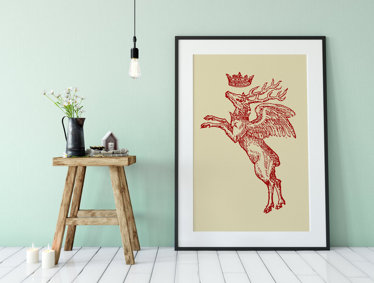 Flying Deer with Crown Print - by Claude Paradin - Devises heroïques (1557) Poster (No Frame)