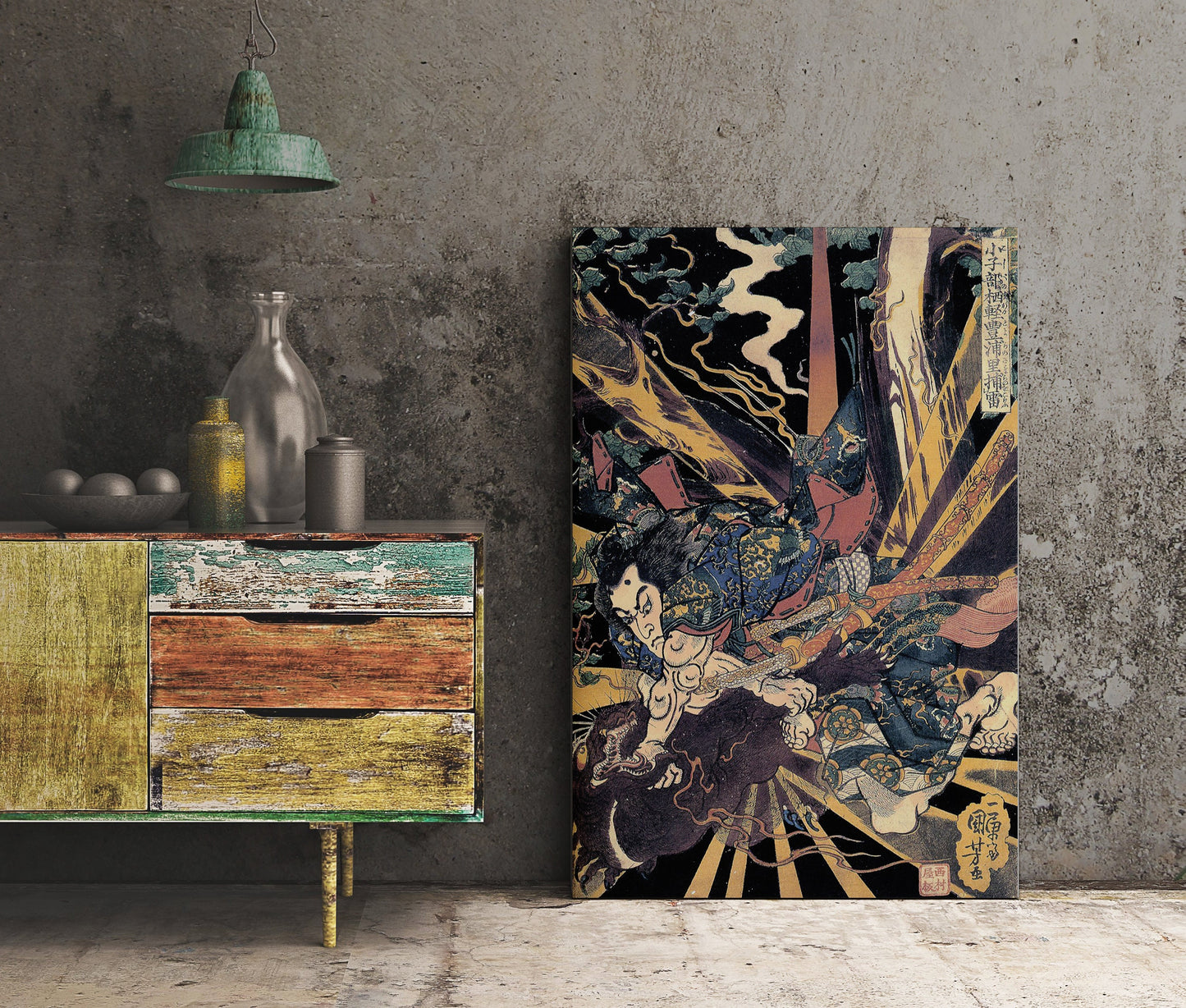 Japanese Print Samurai Warrior Fighting Panther Poster (No Frame)