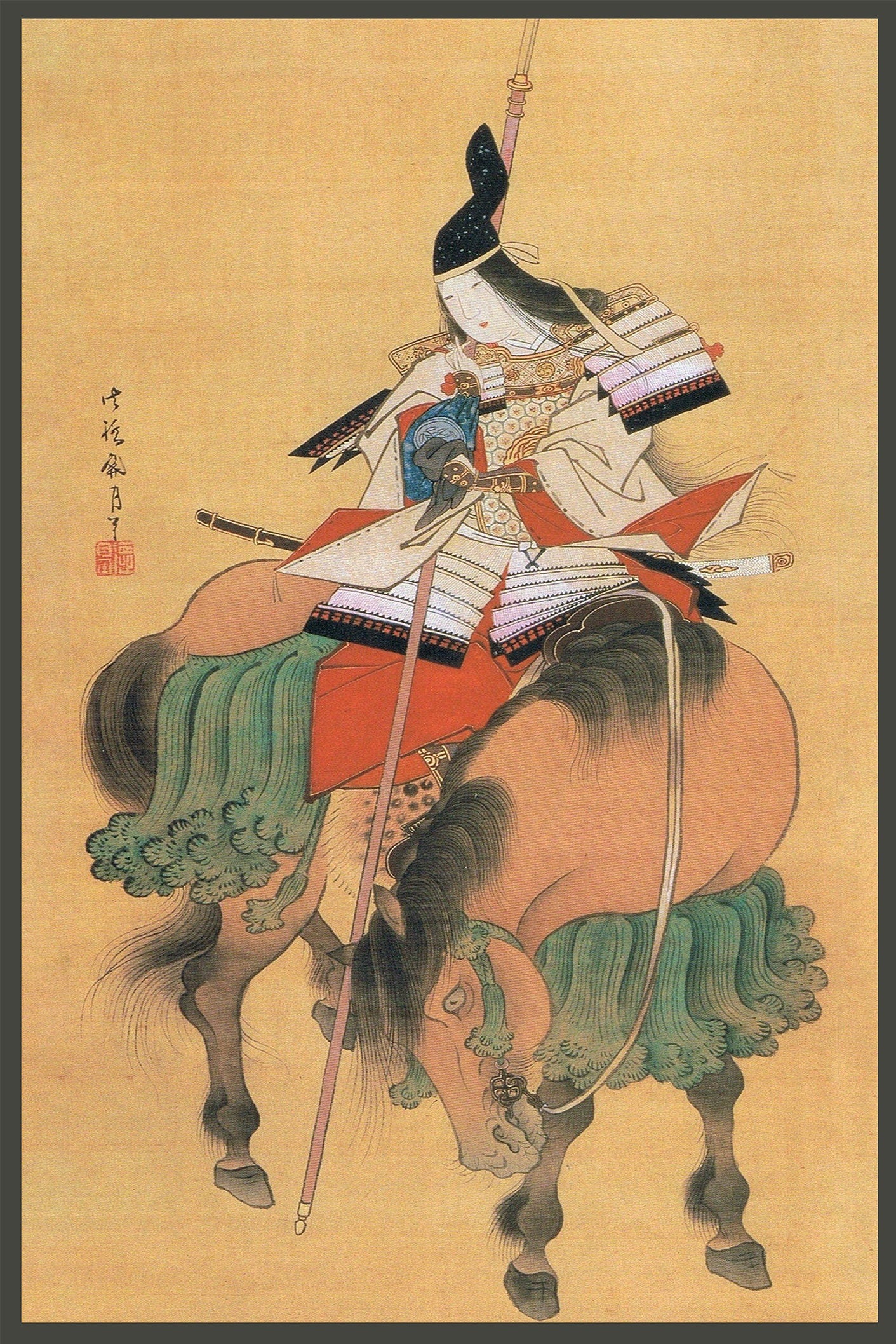 Japanese Print - Samurai Woman on a Horse Poster (No Frame)