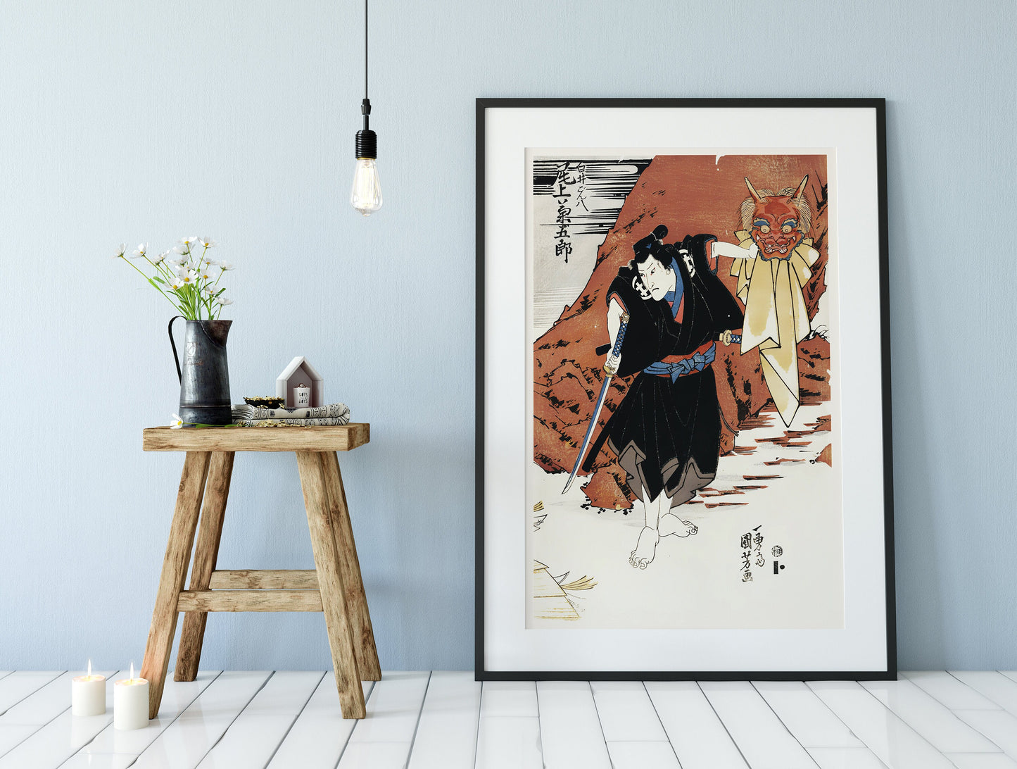 Japanese Print Ukiyo e Samurai with Japanese Demon Mask Poster (No Frame)
