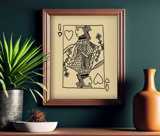 Queen of Hearts Print, Hand Drawn Queen of Hearts Poster (No Frame)