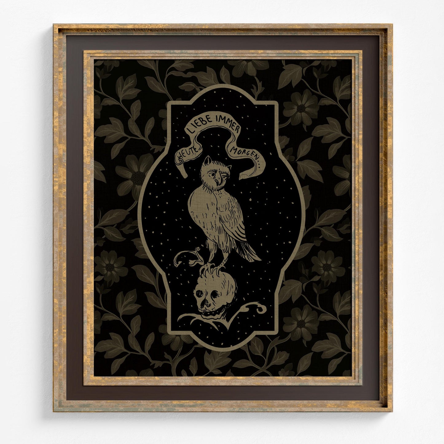 Owl and Skull Print, Vintage Love Always - Today and Tomorrow Illustration (No Frame)