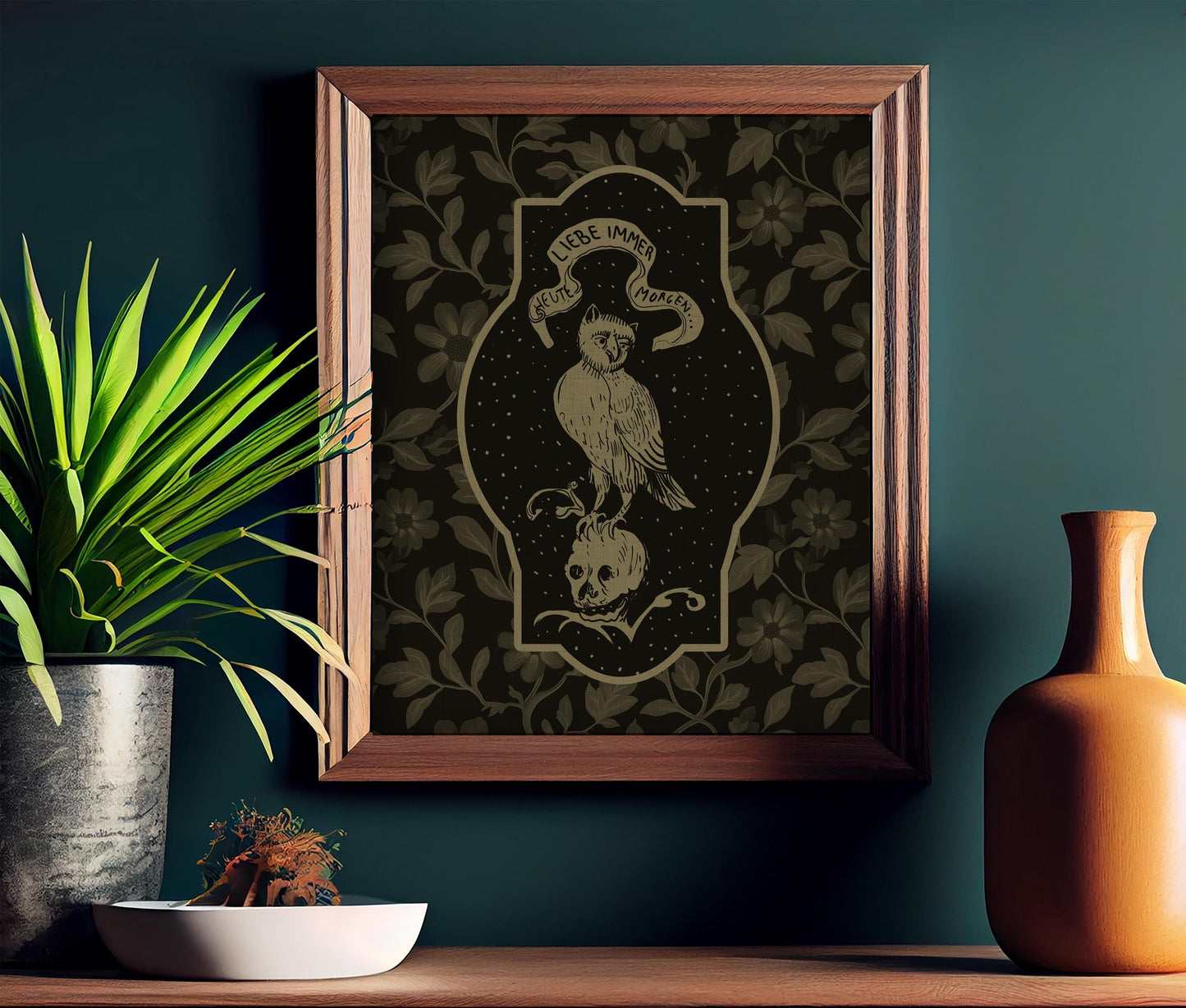 Owl and Skull Print, Vintage Love Always - Today and Tomorrow Illustration (No Frame)