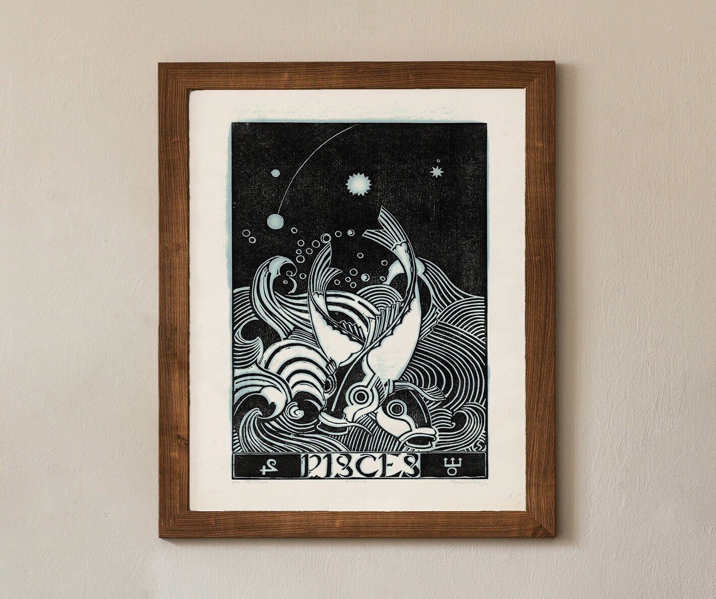 PISCES Astrological Sign Poster, Mid Century Modern Vintage Zodiac Print, PISCES Art (No Frame)