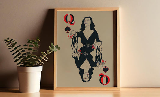 Vampress Classic Horror Movie Playing Card Print, Queen of Spades Illustration (No Frame)