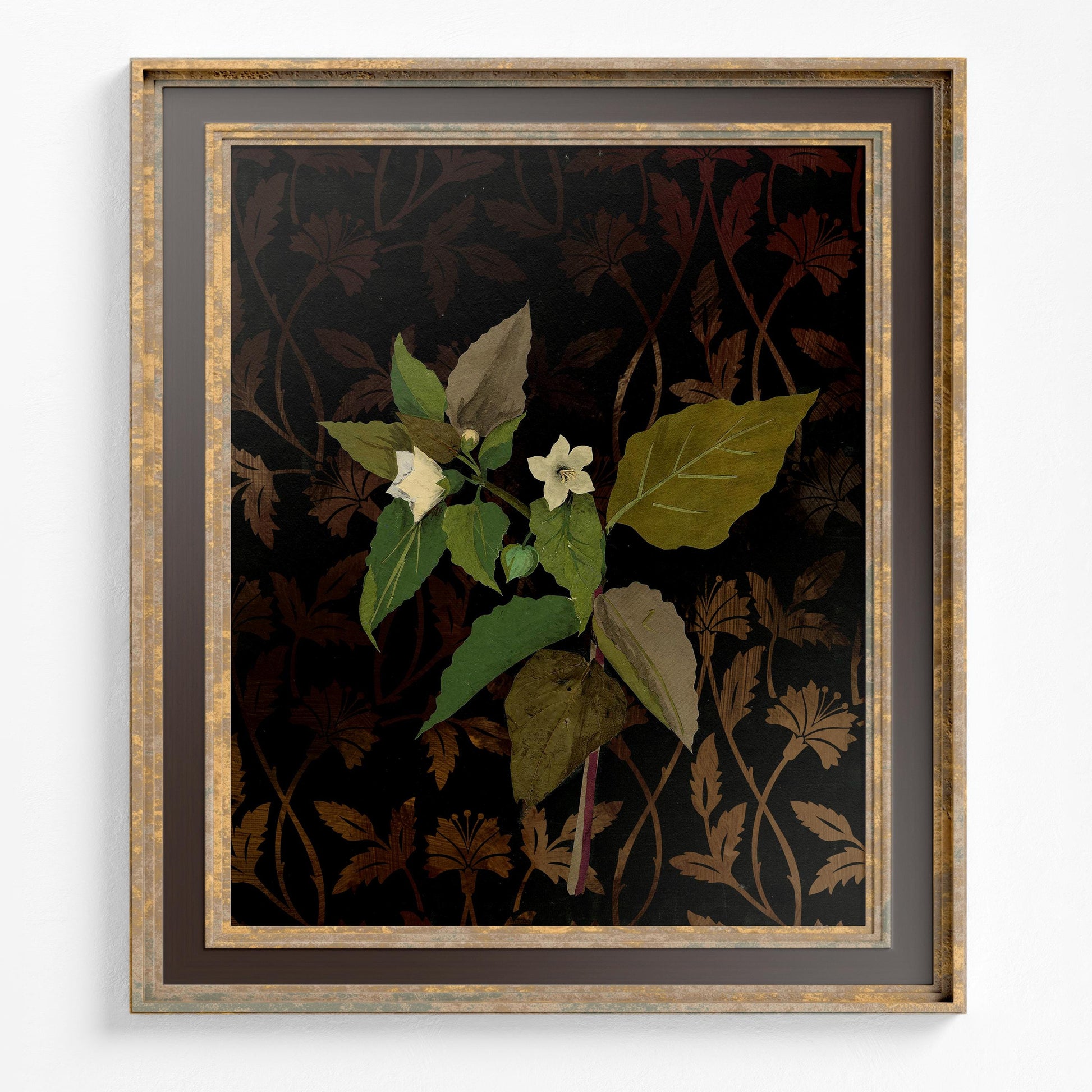 Vintage Flower with Pattern Print, Vintage Art Nouveau Poster (No Frame)