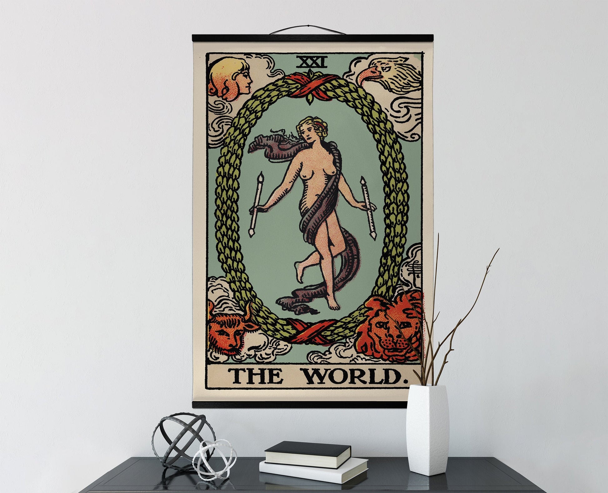 The World Tarot Card Canvas Wall Hanging - The World Card Tapestry, Print