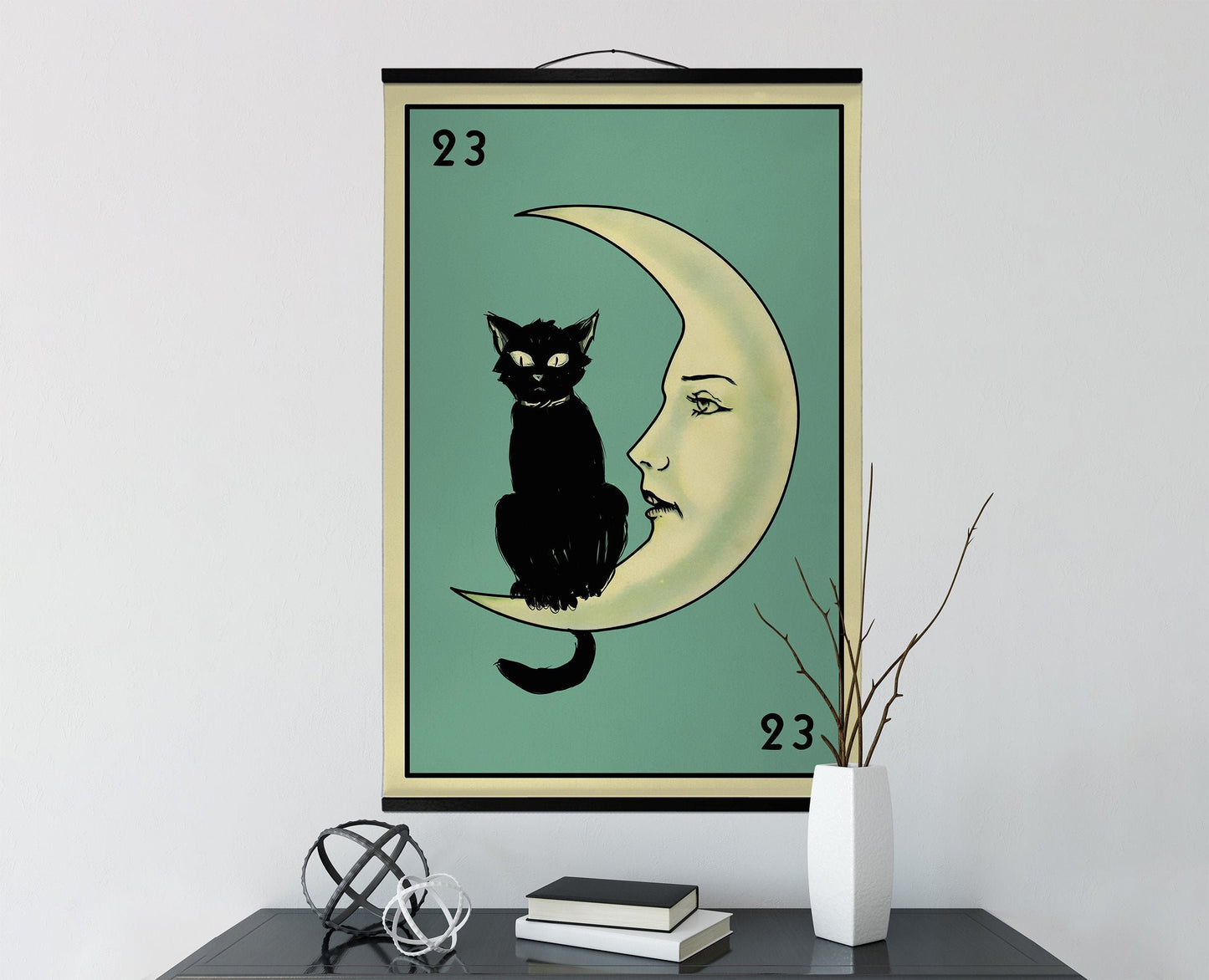 La Luna Cat and Moon Card Canvas Wall Hanging - La Luna Cat and Moon Card Tapestry, Print