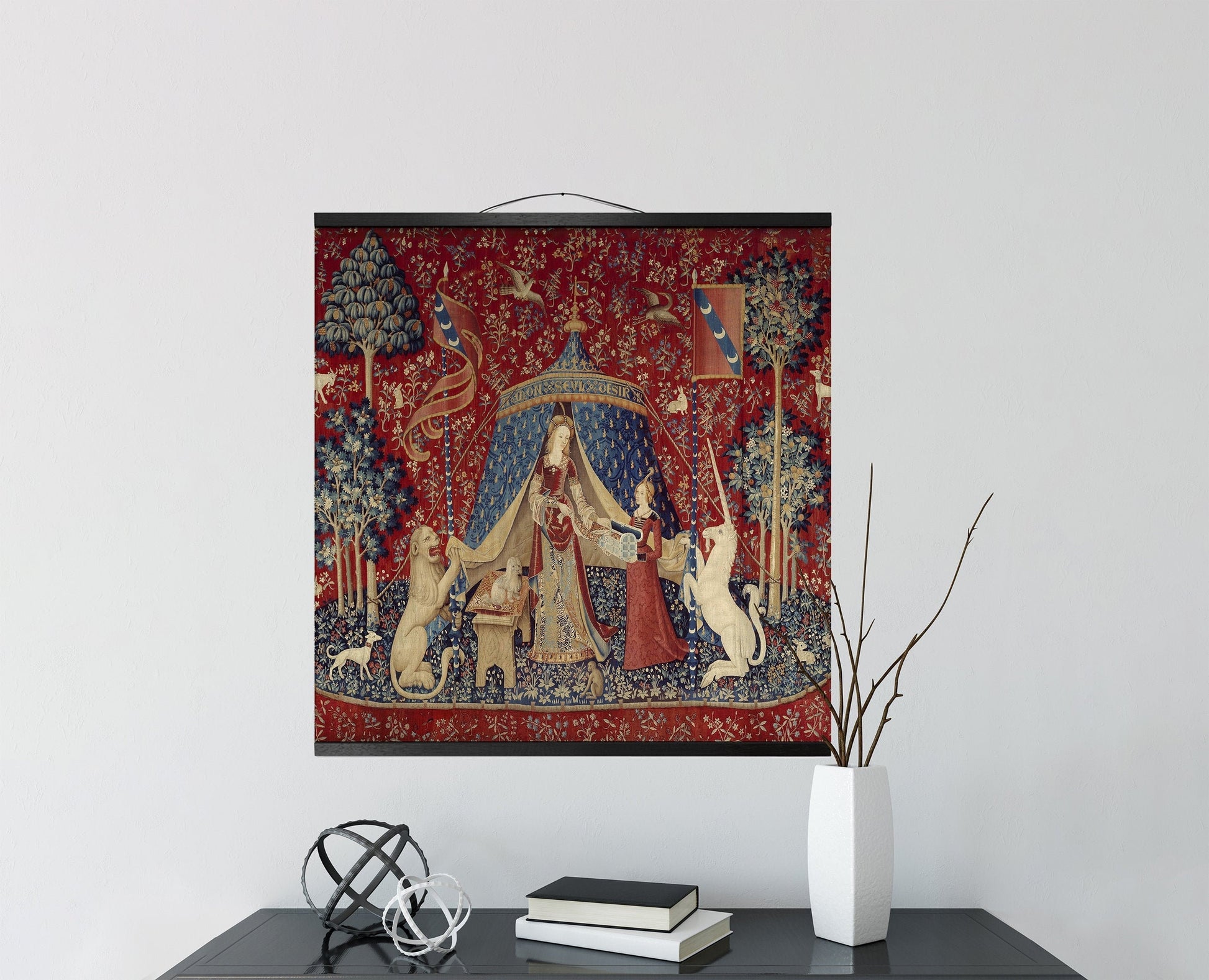 Lady with Unicorn Canvas Wall Hanging - Medieval Tapestry Poster Print
