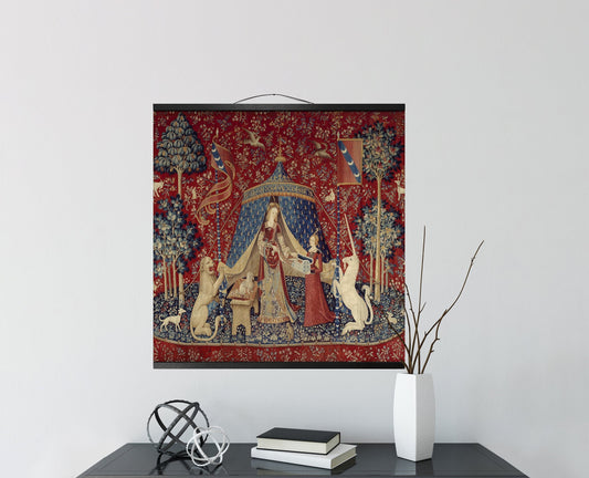 Lady with Unicorn Canvas Wall Hanging - Medieval Tapestry Poster Print
