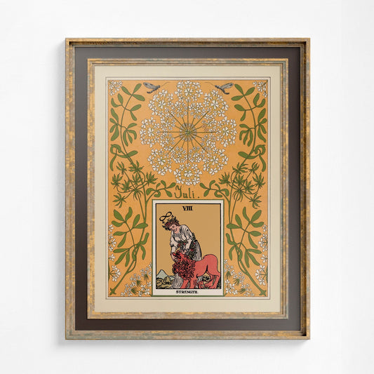 Nouveau Tarot Card Print - Strength - Orange and Green Vintage Shabby Chic - Tarot Poster - Nouveau Tarot Card Poster