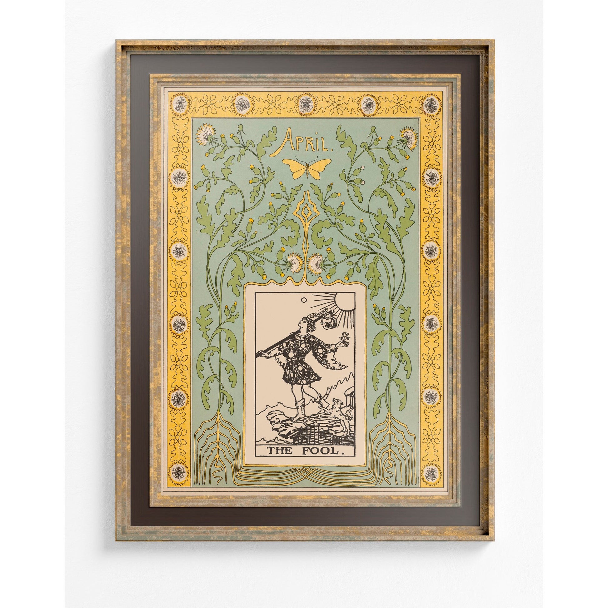 The Fool Print - Vintage Shabby Chic - Tarot Poster - Nouveau Tarot Card Poster - Green