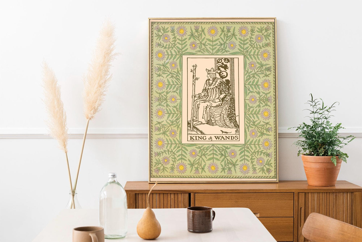The King of Wands Print - Vintage Shabby Chic - Tarot Poster - Nouveau Tarot Card Poster - Green