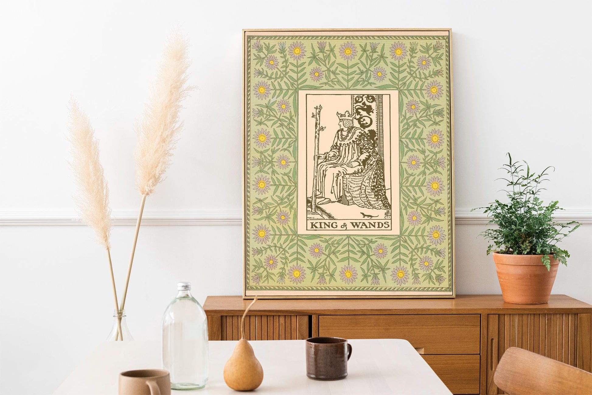 The King of Wands Print - Vintage Shabby Chic - Tarot Poster - Nouveau Tarot Card Poster - Green
