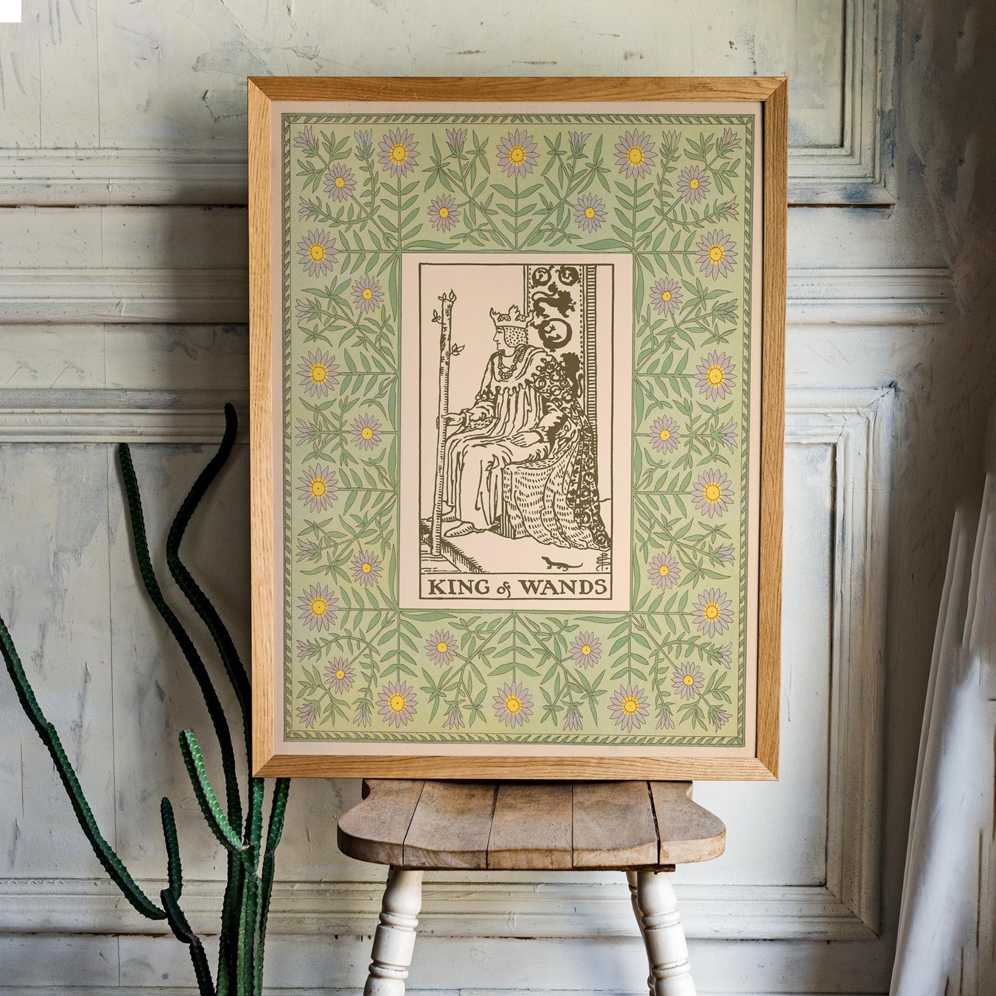The King of Wands Print - Vintage Shabby Chic - Tarot Poster - Nouveau Tarot Card Poster - Green