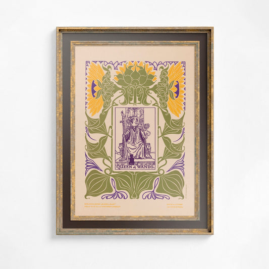 The Queen of Wands Print - Vintage Shabby Chic - Tarot Poster - Nouveau Tarot Card Poster - Green