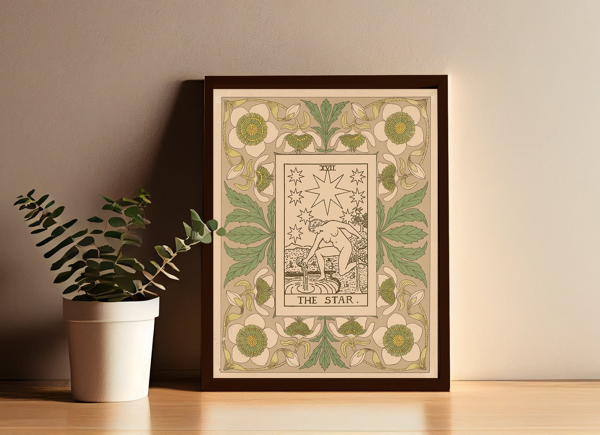 The Star Tarot Print - Vintage Shabby Chic - Tarot Poster - Nouveau Tarot Card Poster - Green