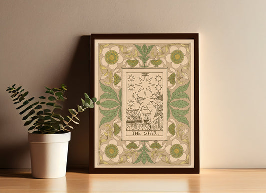 The Star Tarot Print Vintage Shabby Chic Green Poster by My Store