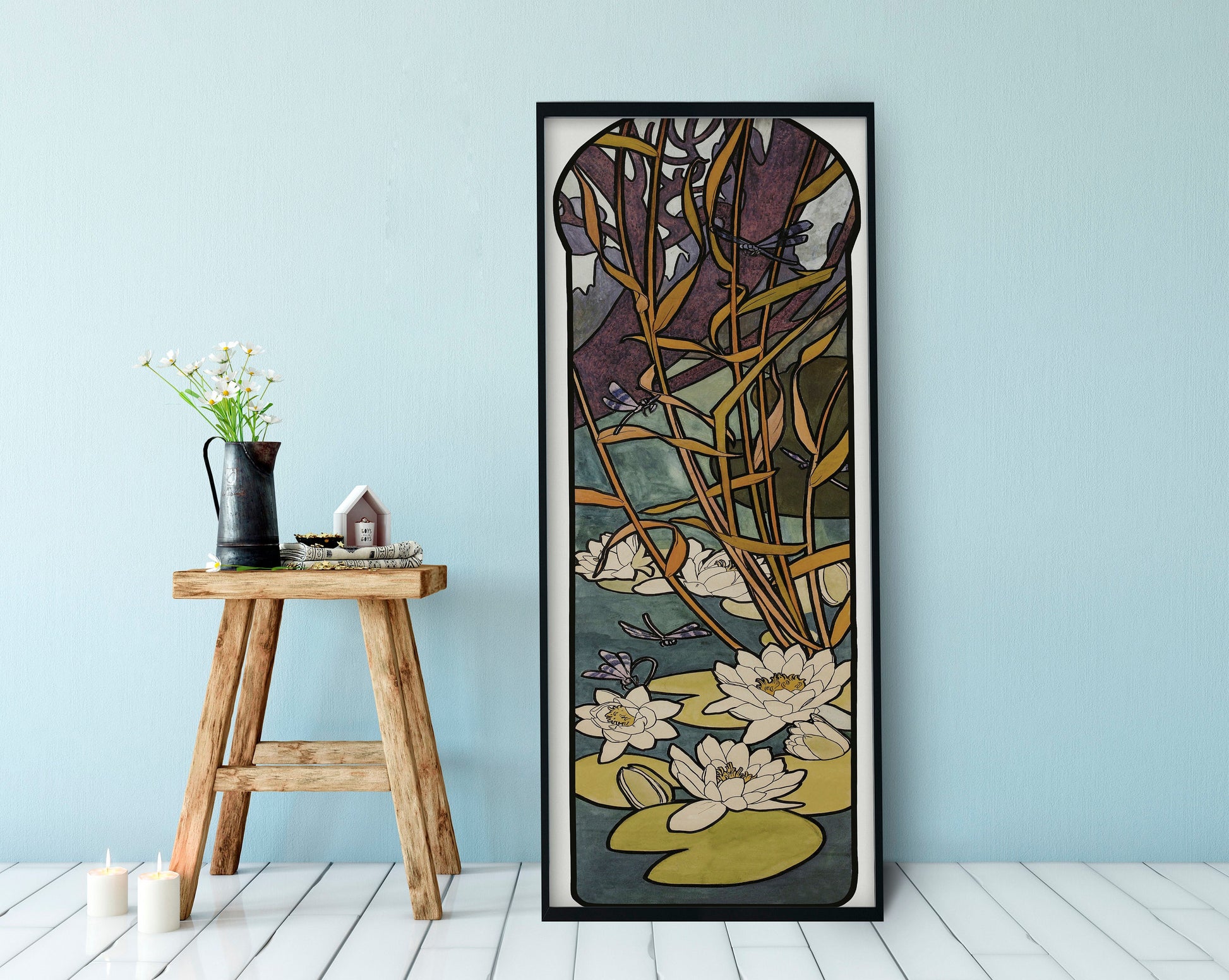 Mucha Print - Art Nouveau Nature- Bohemian Vintage - Print Large Artwork - Floral - Long Poster - Lotus
