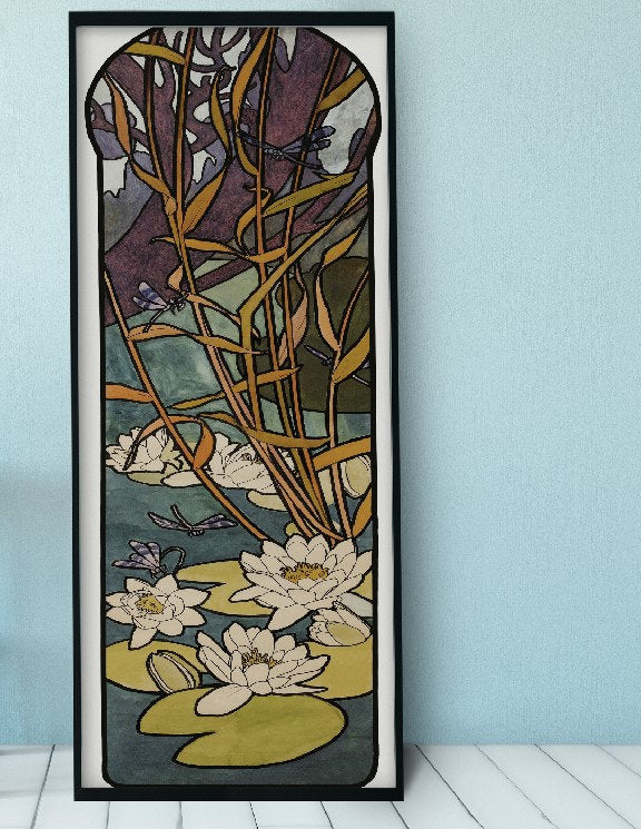 Mucha Print - Art Nouveau Nature- Bohemian Vintage - Print Large Artwork - Floral - Long Poster - Lotus