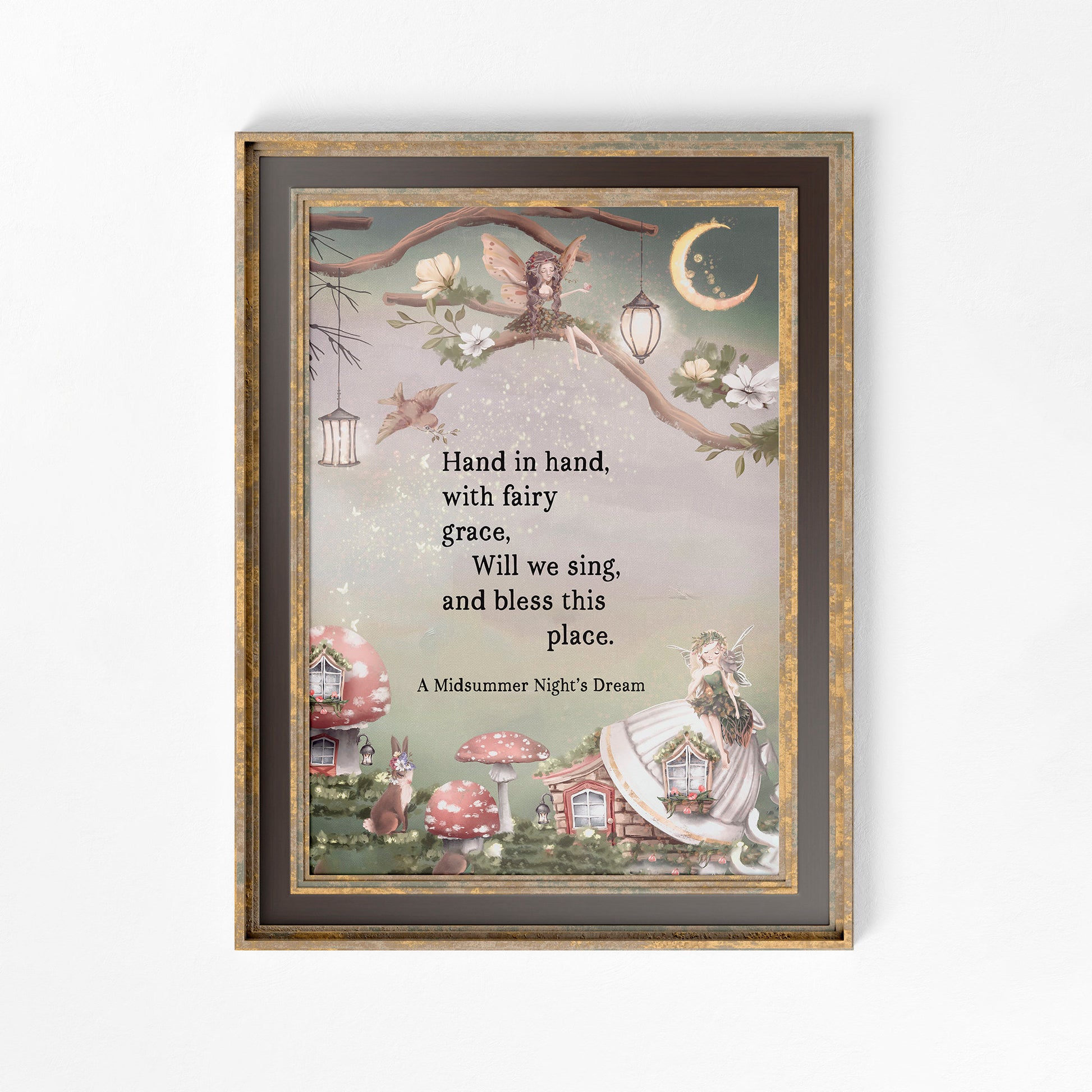 Fairy Print - Midsummer Nights Dream Poem Poster - Nursery Room Print