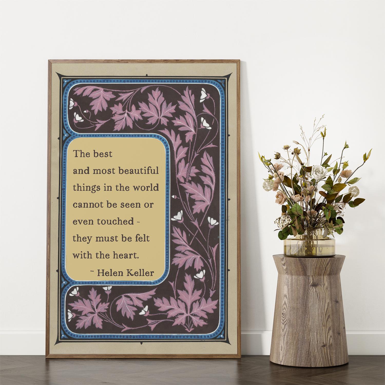 Helen Keller Quote Poem Print - The Best Things - Quote Bohemian Art - Poem Print - Love Poem - Purple and Beige - Customizable Font