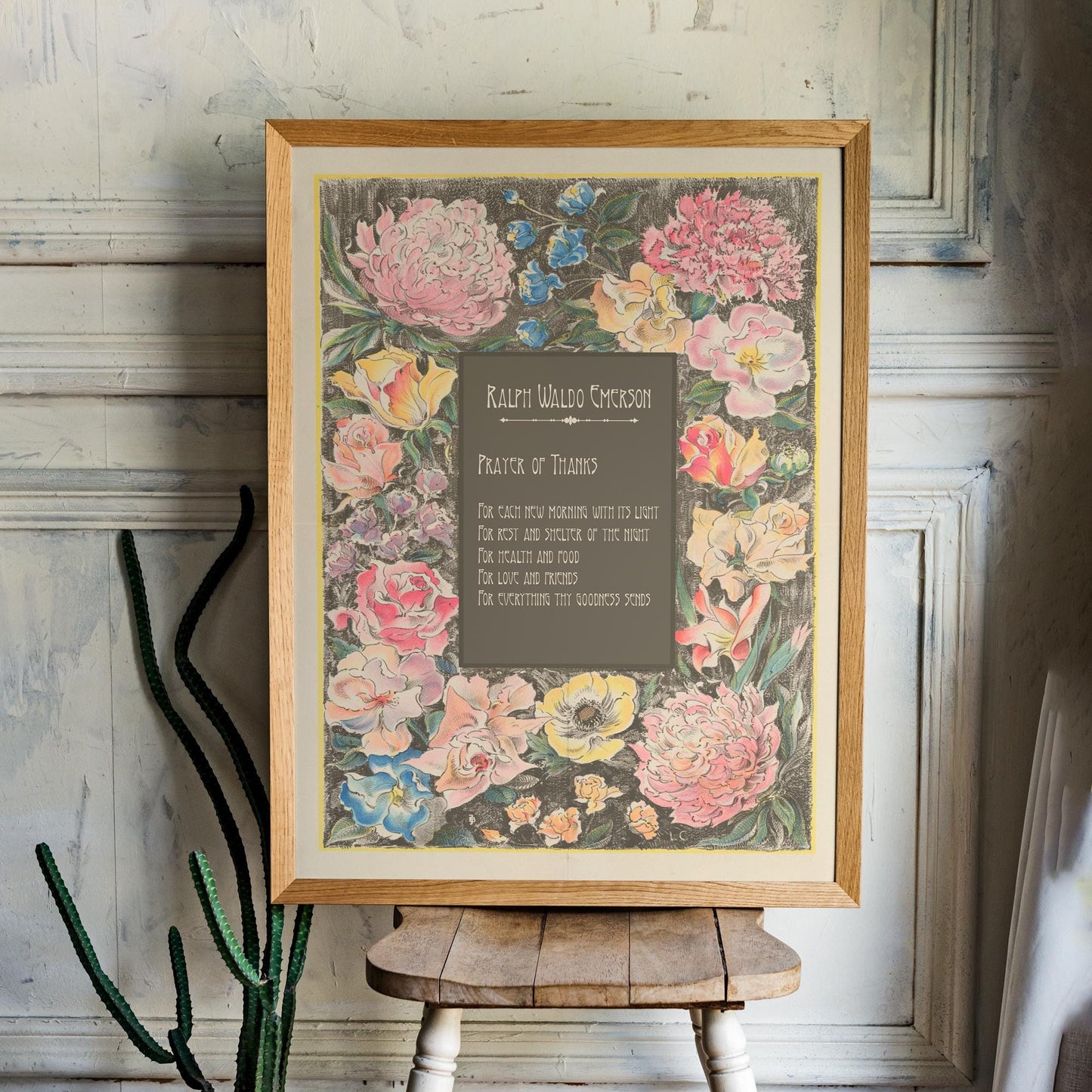 Prayer of Thanks Poem Poster - Quote Bohemian Art - Print Poster With Design - Sage Green and Pink - Customizable - Ralph Waldo Emerson
