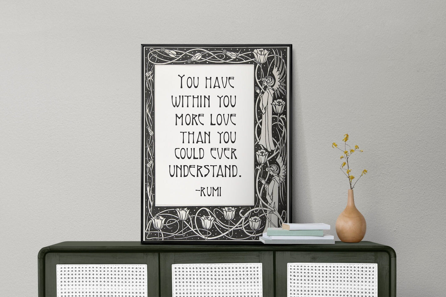 Rumi Poem Poster - Quote Bohemian Art - Print Poster With Design - Love Poem - Black and White