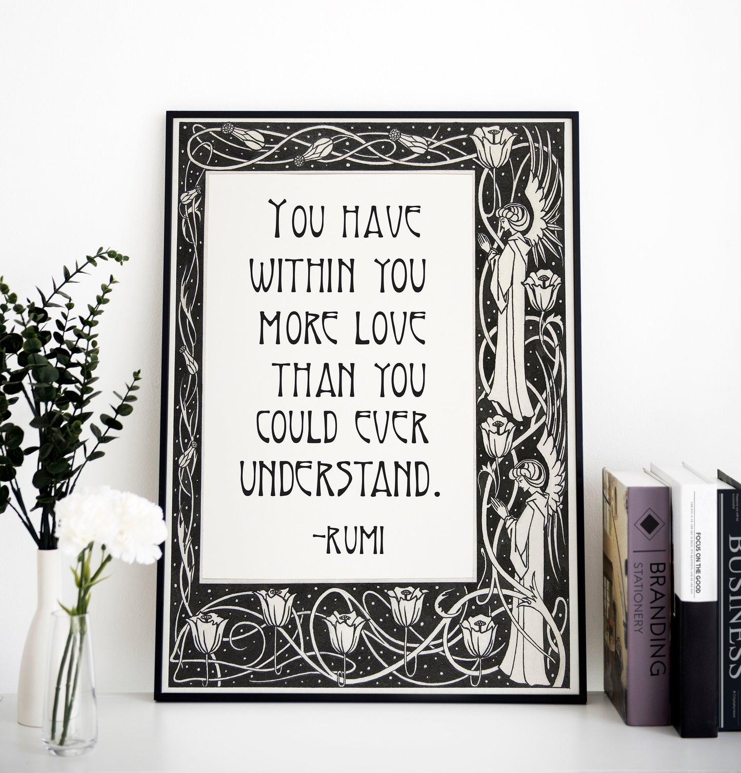 Rumi Poem Poster - Quote Bohemian Art - Print Poster With Design - Love Poem - Black and White