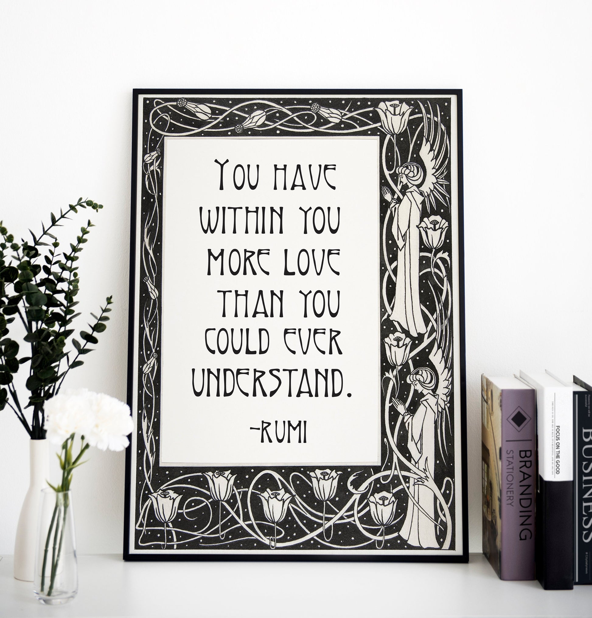 Rumi Poem Poster - Quote Bohemian Art - Print Poster With Design - Love Poem - Black and White