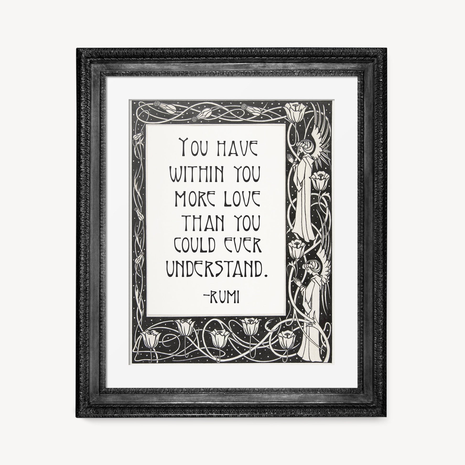 Rumi Poem Poster - Quote Bohemian Art - Print Poster With Design - Love Poem - Black and White