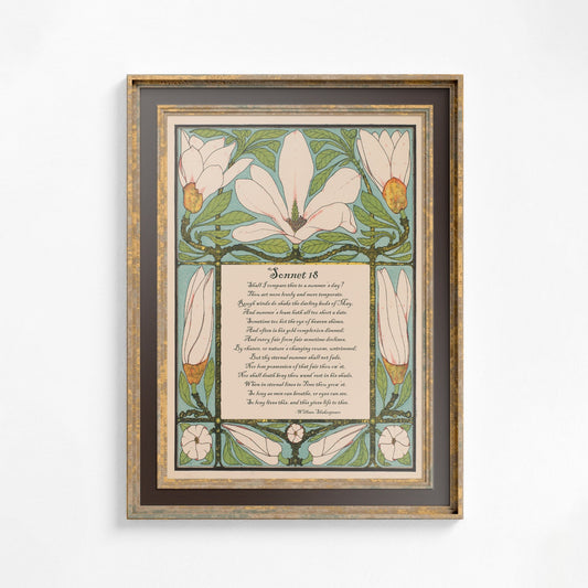 Shakespeare Poem - Sonnet 18 - Anniversary Gift - Quote Bohemian Art - Poem Print - Love Poem - Green and Beige - Customizable