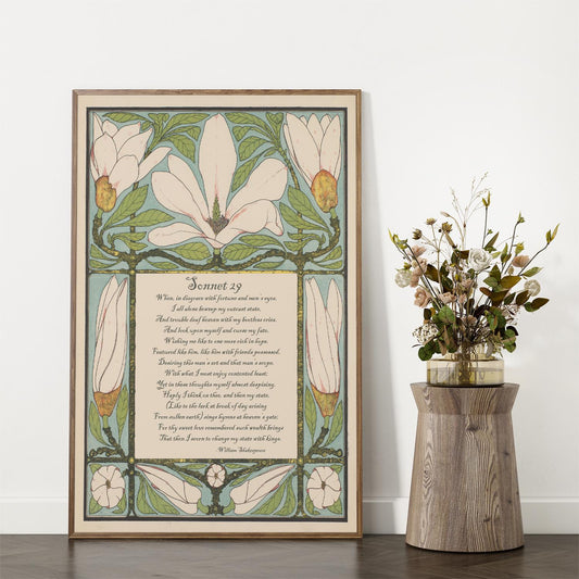 Shakespeare Poem - Sonnet 29 - Poetry Gift - Quote Bohemian Art - Poem Print - Poem - Green and Beige - Customizable
