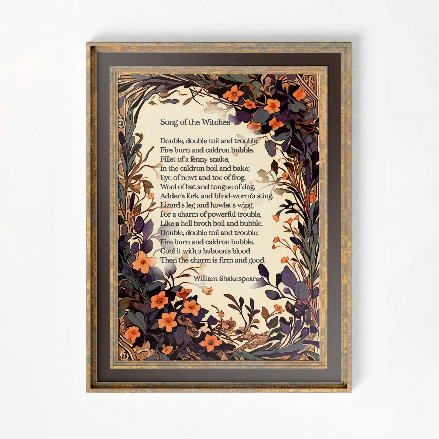 Shakespeare Poem - The Song of the Witches - Fall Poem Print - Poetry Art - Autumn Poem - Halloween Art Print