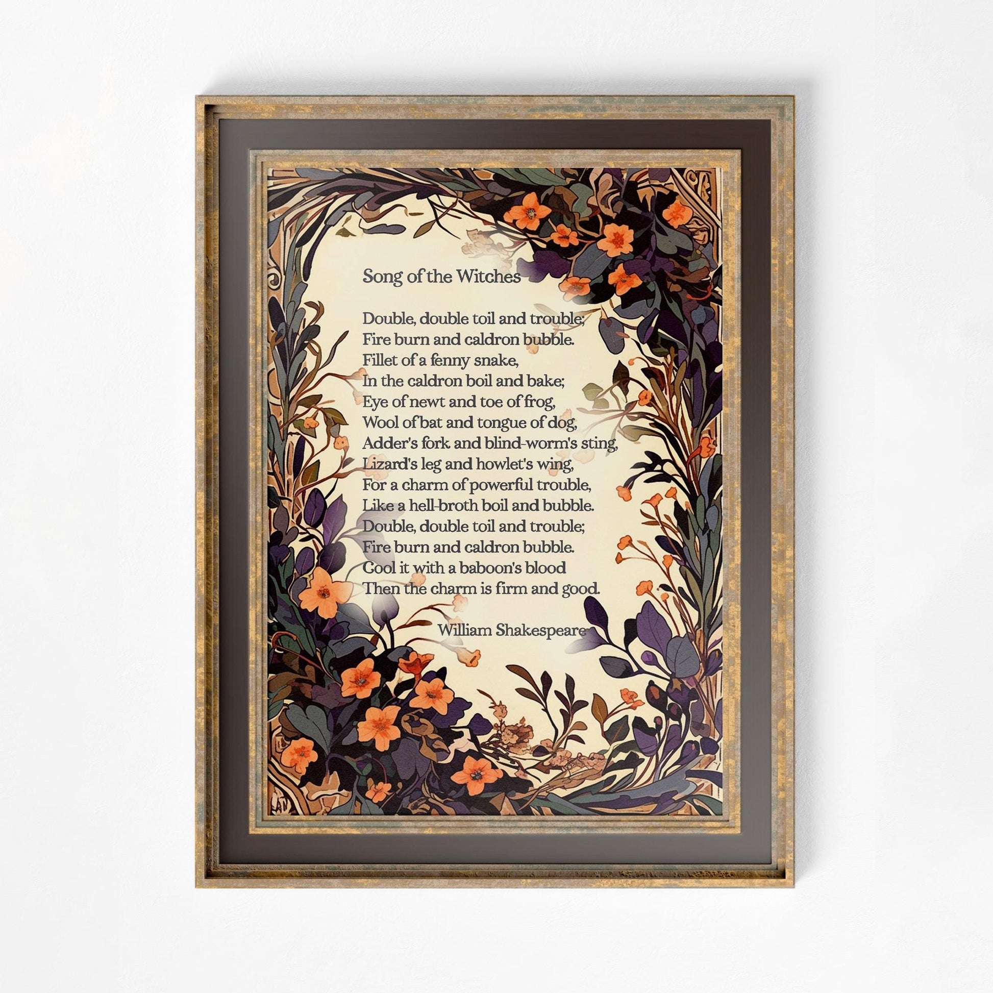 Shakespeare Poem - The Song of the Witches - Fall Poem Print - Poetry Art - Autumn Poem - Halloween Art Print