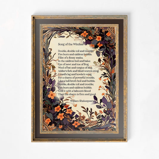 Shakespeare Poem - The Song of the Witches - Fall Poem Print - Poetry Art - Autumn Poem - Halloween Art Print