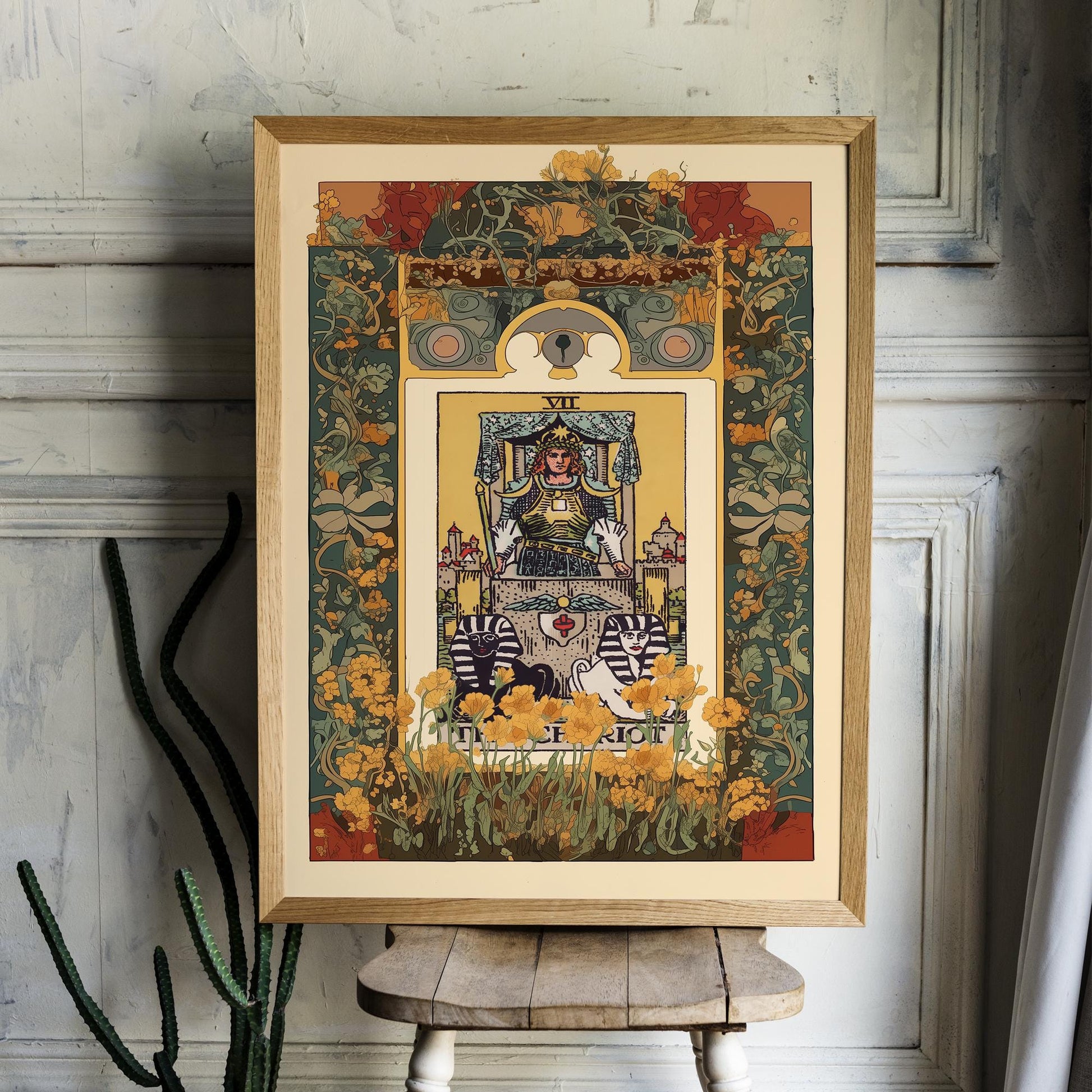 The Chariot Card Print - Floral Nouveau Tarot - Unique Tarot Print - Vintage Tarot Art