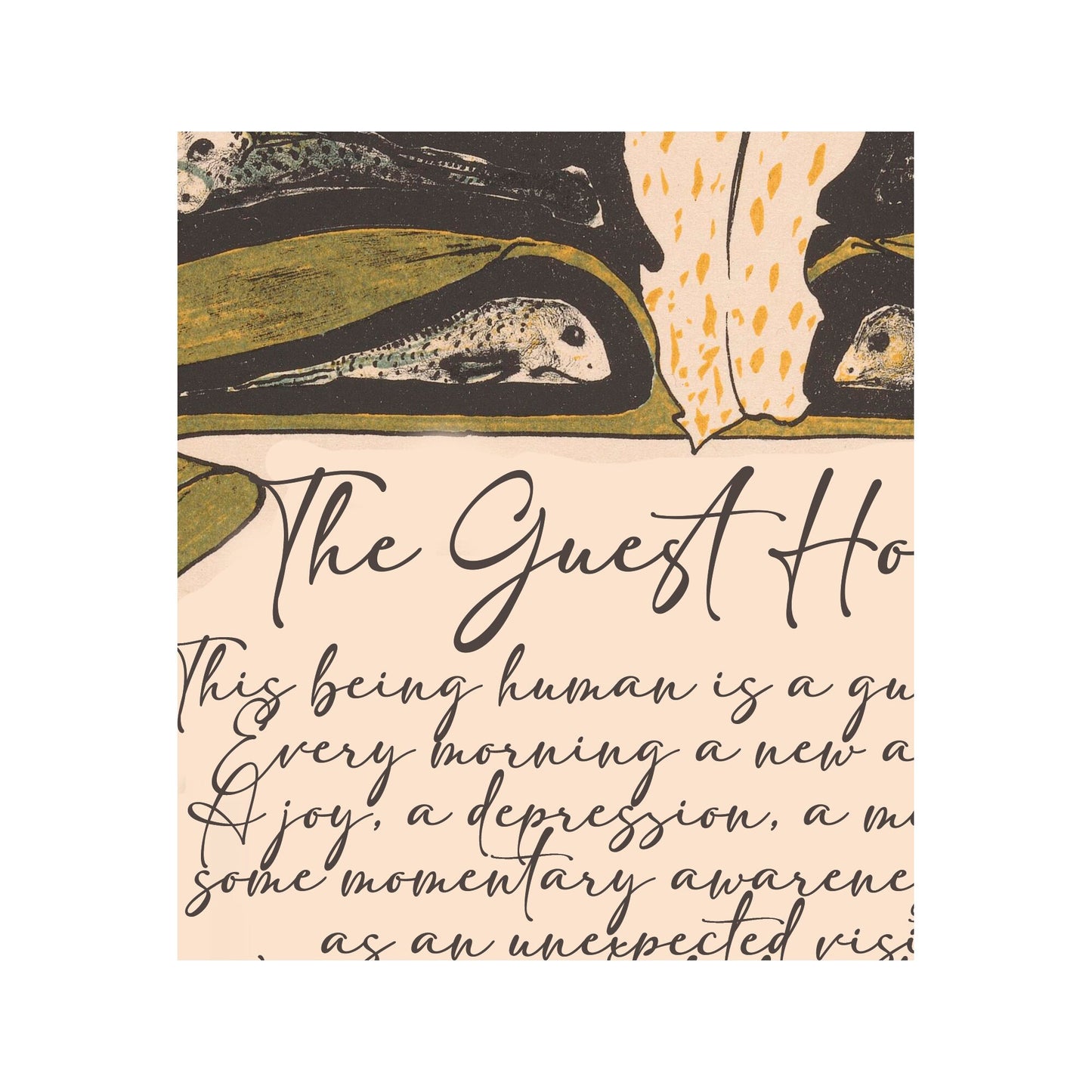 The Guest House - Rumi Poem Poster - Quote Bohemian Art - Print Poster With Design - Love Poem - Green and Beige - Customizable