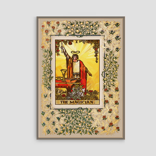 The Magician Print - Vintage Shabby Chic - Tarot Poster - Nouveau Tarot Card Poster - Gold - Large Artwork