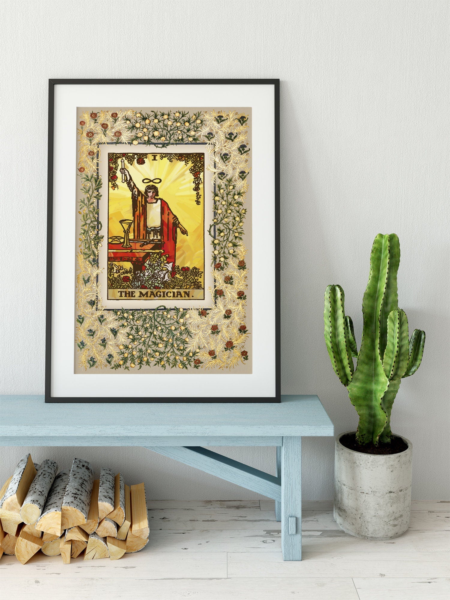 The Magician Print - Vintage Shabby Chic - Tarot Poster - Nouveau Tarot Card Poster - Gold - Large Artwork